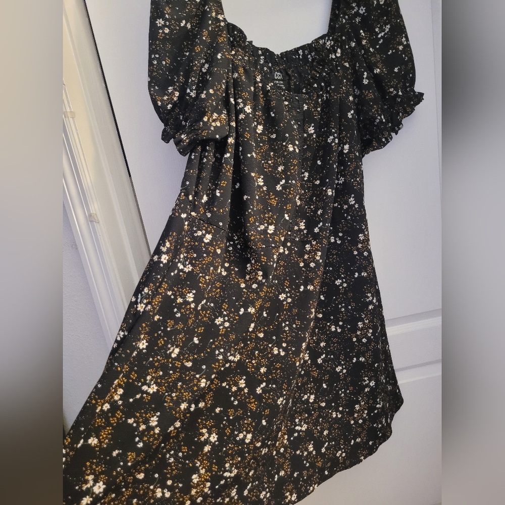 City Chic Black and Gold Floral Mini Dress